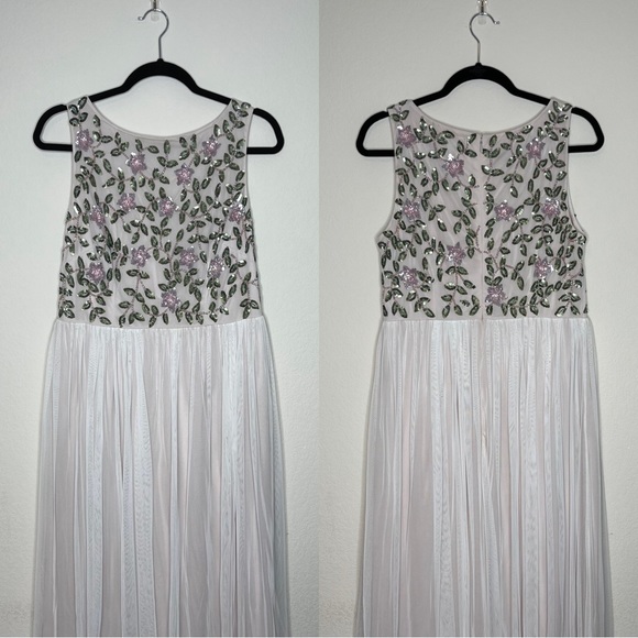 ✨Adrianna Papell | Floral Sequin Beaded Sleeveless Chiffon Maxi Dress - Picture 6 of 16